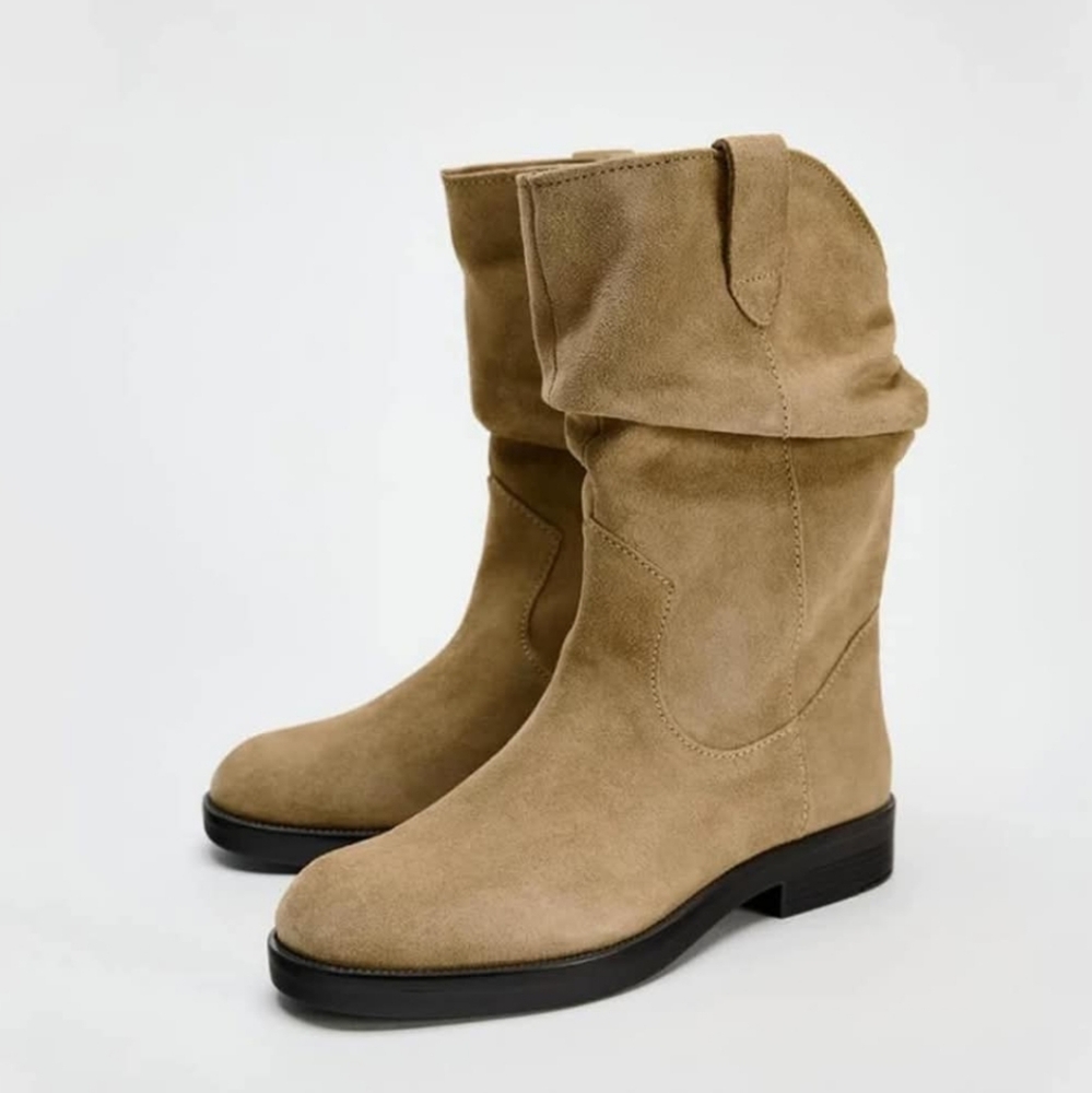 FLAT SPLIT LEATHER HIGH TOPS DARK TAN SIZE 7.5